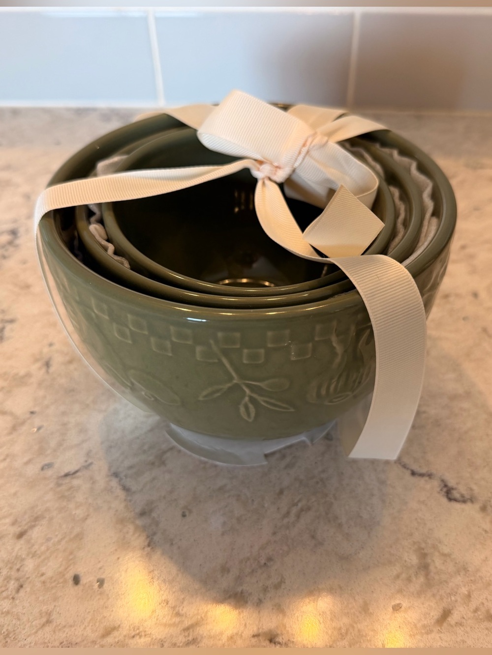 New Mixing bowls Set of Green Ceramic Nesting Bowls